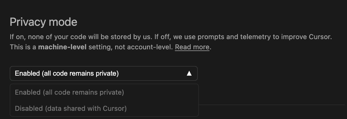 Cursor Privacy Settings